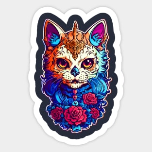 Cat Sugar Skull Halloween Sticker
